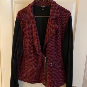 Black and maroon checkered blazer with zipper
